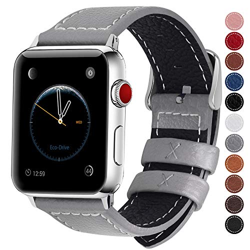 Product Cover Fullmosa Compatible Apple Watch Band Leather 42mm 44mm 38mm 40mm for iWatch Series 5/4/3/2/1,42mm/44mm Grey + Silver Buckle
