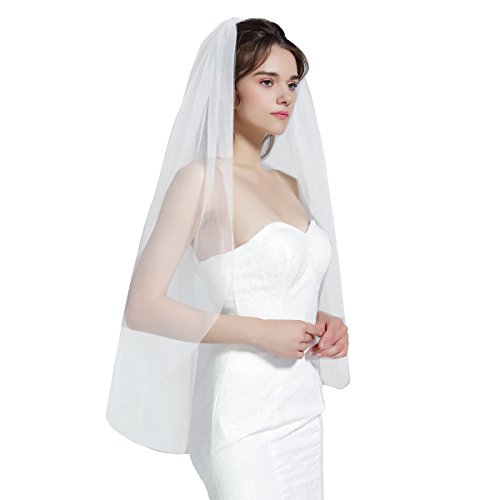 Product Cover Wedding Bridal Veil with Comb 1 Tier Cut Edge Fingertip Length Ivory