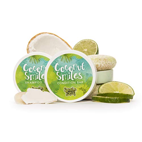 Product Cover Sweet & Sassy Shampoo+Conditioner Bars with 2 Travel Cases: Includes 2 Shampoos,1 Conditioner,2 Travel Containers. Made in the USA. Natural, Organic, SLS Free, Safe for Color Treated Hair.Coconut Lime