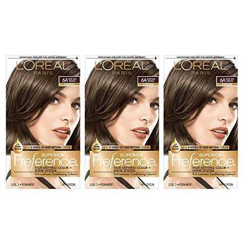 Product Cover L'Oréal Paris Superior Preference Fade-Defying + Shine Permanent Hair Color, 6A Light Ash Brown, 3 COUNT Hair Dye