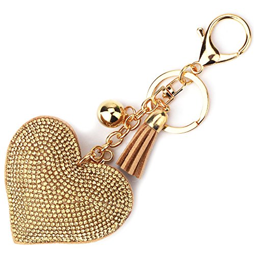 Product Cover Elesa Miracle Girl Women Love Heart Tassel Keychain, Purse Bag Charm, Handbag Accessories, Car Key Chain (Gold)