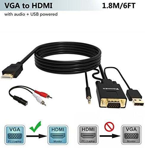 Product Cover FOINNEX VGA to HDMI Adapter/Converter Cable with Audio,1080P,Convert VGA Source (PC) in HDMI Connector of Monitor,TV. Active Male VGA-HDMI Out Lead Video Adattatore Cord for Computer,Laptop,Projector
