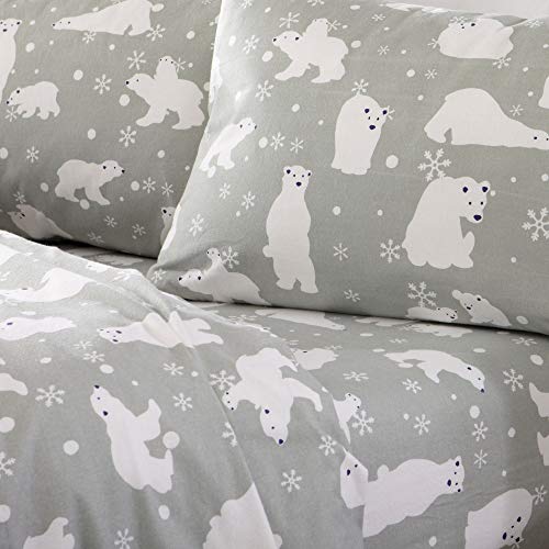 Product Cover Home Fashion Designs Flannel Sheets Twin Winter Bed Sheets Flannel Sheet Set Grey Polar Bears Flannel Sheets 100% Turkish Cotton Flannel Sheet Set. Stratton Collection (Twin, Grey Polar Bears)