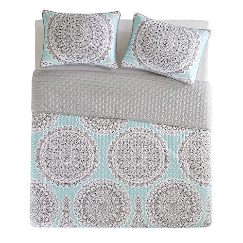 Product Cover Comfort Spaces Adele 2 Piece Quilt Coverlet Bedspread Lightweight Printed Medallions Pattern Girls Room Bedding Set, Twin/Twin XL, Aqua