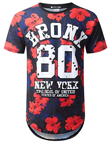 Product Cover URBANTOPS Mens Hipster Hip Hop Floral Graphic Longline T-Shirt (Various Styles)