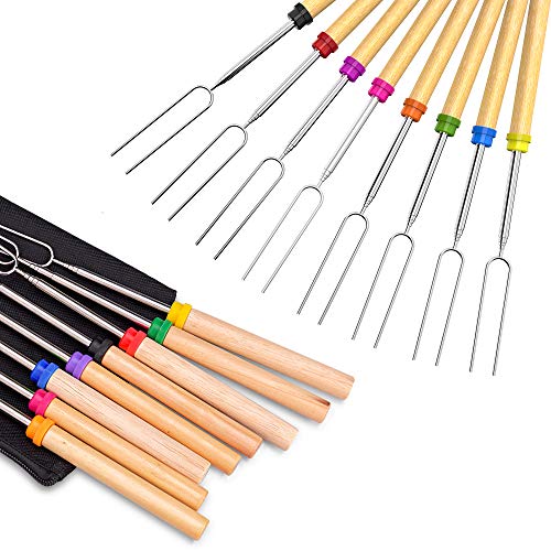 Product Cover Roasting Sticks, Ezire Marshmallow Roasting Sticks 32 Inch Extendable Forks for BBQ at the Campfire, Set of 8