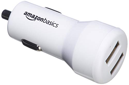 Product Cover AmazonBasics Dual-Port USB Car Charger Adapter for Apple and Android Devices, 4.8 Amp, 24W, White