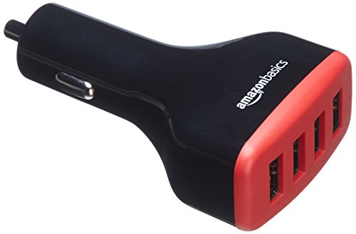 Product Cover AmazonBasics 4-Port Multi USB Car Charger for Apple and Android Devices, 9.6 Amp 48W, Black and Red