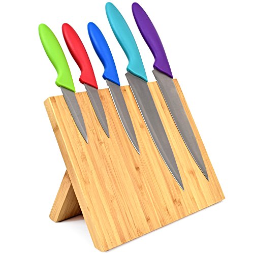 Product Cover Vertier Premium Magnetic Bamboo Knife Block - High End Quality With 100% Natural Bamboo Wood Grain - Hidden Strong Magnets