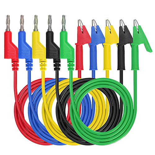 Product Cover Sumnacon Multimeter Banana Plug to Crocodile Alligator Clip Test Probe, 5PCS 4mm Stackable Colorful Silicone Banana Plug to Alligator Clip Test Probe Lead Wire Cable 1M