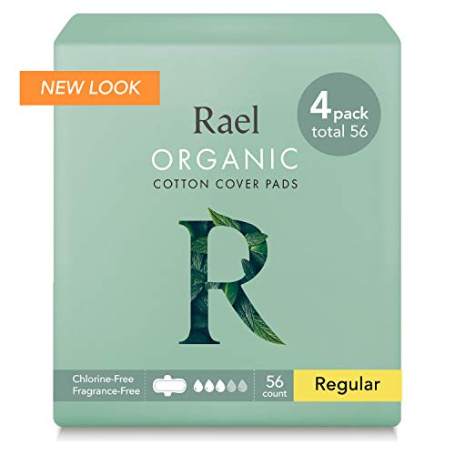 Product Cover Rael 100% Organic Cotton Menstrual Regular Pads, Ultra Thin Natural Sanitary Napkins with Wings (56 Total), Pack of 4