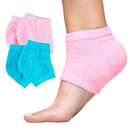 Product Cover ZenToes Moisturizing Heel Socks 2 Pairs Gel Lined Toeless Spa Socks to Heal and Treat Dry, Cracked Heels While You Sleep (Fuzzy, Blue and Pink)