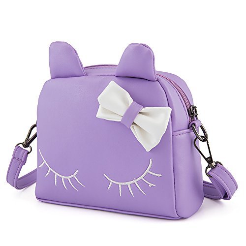 Product Cover Pinky Family Cute Cat Ear Kids Handbags PU Leather Crossbody Bags and Backpacks (purple)