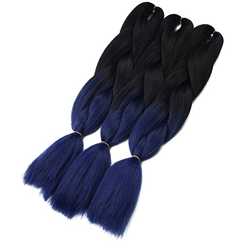 Product Cover Synthetic Yaki Straight Ombre Jumbo Braiding Hair Extensions High Temperature Fiber Crochet Braids Hairstyles (Black Dark Blue)