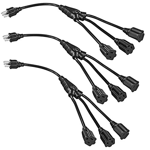 Product Cover DEWENWILS 18 Inch 1 to 3 Extension Cord Splitter Cable, 16AWG Heavy Duty Weatherproof SJTW Wire, 3 Prong Indoor Outdoor Power Strip Liberator Outlet Saver, ETL Listed, Black, Pack of 3