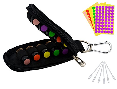 Product Cover Stylish Essential Oil Key Chain Come with 10 Amber Vials Bottles, Blank Labels, Droppers, Fits Easily in Purse or Makeup Bag, Carry Your Favorite Essential Oils Everywhere You Go, Black