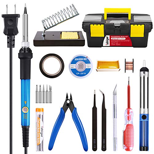 Product Cover Soldering Iron Kit Electronics 60W Adjustable Temperature Soldering Iron, 5pcs Soldering Iron Tips, Solder, Rosin, Solder Wick, Stand and Other Soldering Kits in Portable Toolbox