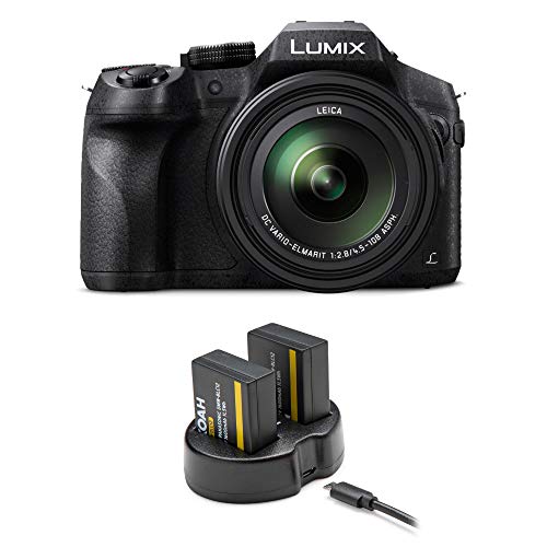 Product Cover Panasonic LUMIX DMC-FZ300K, 4K Video, Splash & Dustproof Body, Leica DC Lens 24X F2.8 Zoom (Black) w/ 2 Extra Batteries and Dual Charger