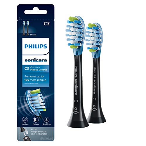 Product Cover Genuine Philips Sonicare C3 Premium Plaque Control Toothbrush Head, HX9042/95#, 2-pk, Black