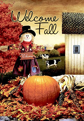 Product Cover Morigins Welcome Fall Scarecrow Harvest Decorative House Flag Double Sided 28x40,Autumn Pumpkin Garden Yard Decorations