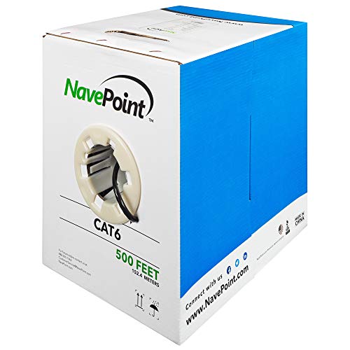 Product Cover NavePoint Cat6 (CCA), 500ft, Black, Solid Bulk Ethernet Cable, 550MHz, 23AWG 4 Pair, Unshielded Twisted Pair (UTP)