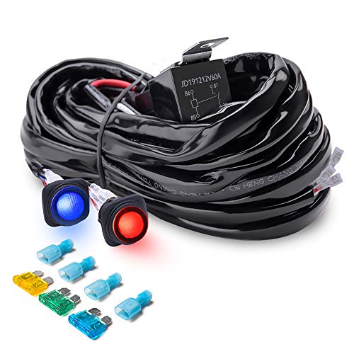 Product Cover MICTUNING Heavy Duty 14AWG 300W 2-Circuit Led Light Bar Wiring Harness Kit with Fuse, 60Amp Relay, Dual Waterproof Switches Red Blue(14AWG)