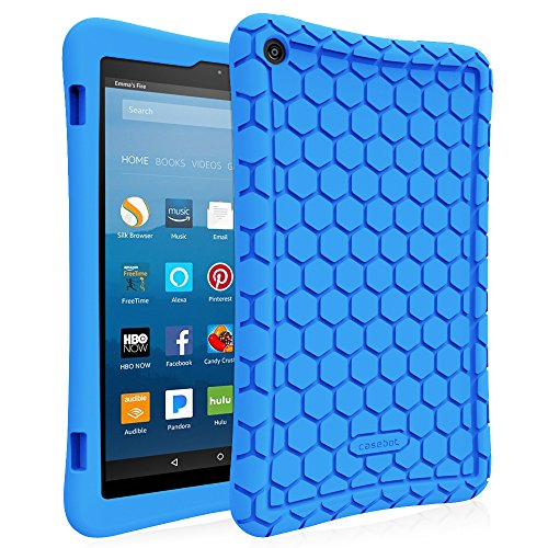 Product Cover Fintie Silicone Case for All-New Amazon Fire HD 8 (Compatible with 7th and 8th Generation Tablets, 2017 and 2018 Releases) - Honey Comb [Corner Enhancement] Shockproof Kid Friendly Cover, Blue