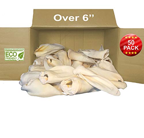 Product Cover Brazilian Pet 100% Natural Large Size - Over 6 inches- Real Cow Ears (50 Pack) Prime Thick-Cut, Dog Chews, Free Range Grass Fed Cattle, No additives, Chemicals or Hormones