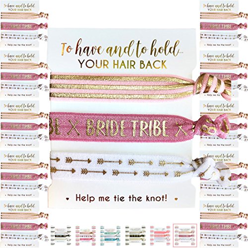 Product Cover 10 x 3-Pack Hair Ties - Bride Tribe - Bachelorette and Wedding Shower Party Favors for Bridesmaids - 30 Hair Ties in Total! (Blush & Gold (Tribe))