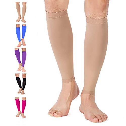 Product Cover TOFLY Calf Compression Sleeve for Men & Women, 1 Pair, Footless Compression Socks 20-30mmHg for Leg Support, Shin Splint, Pain Relief, Swelling, Varicose Veins, Maternity, Nursing, Travel, Beige M