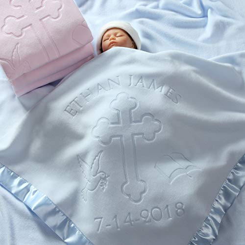 Product Cover Custom Catch Personalized Baptism Baby Blanket Gift - Boy or Girl Christening - Name and Date (2 Text Lines)