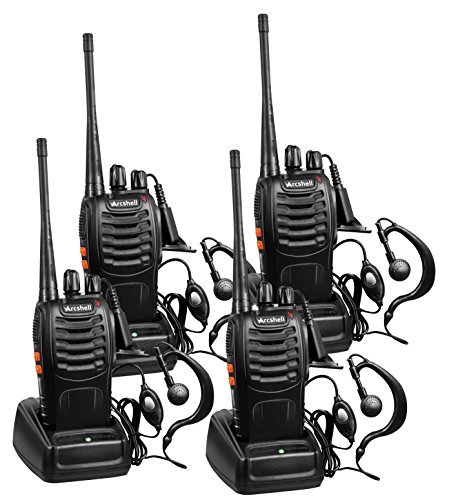 Product Cover Arcshell Rechargeable Long Range Two-Way Radios with Earpiece 4 Pack UHF 400-470Mhz Walkie Talkies Li-ion Battery and Charger Included
