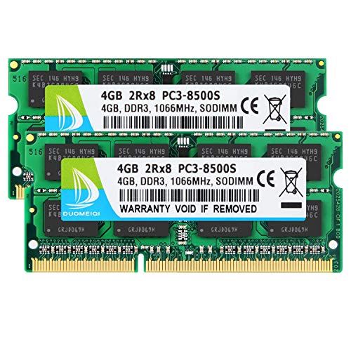 Product Cover DUOMEIQI 8GB Kit (2 X 4GB) 2RX8 PC3-8500 PC3-8500S DDR3 1066MHz SODIMM CL7 204 Pin 1.5v Non-ECC Unbuffered Notebook Memory Laptop RAM Modules Compatible with Intel AMD and Mac Computer