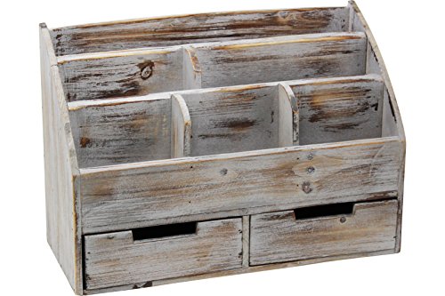 Product Cover Executive Office Solutions Vintage Rustic Wooden Office Desk Organizer & Mail Rack for Desktop, Tabletop, or Counter - Distressed Torched Wood-Store Supplies, Desk Accessories, Mail - Barnwood (WO3)
