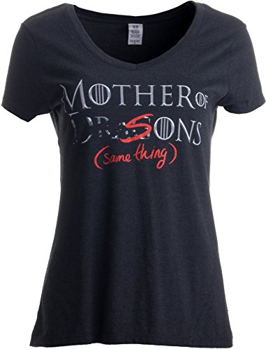 Product Cover Mother of Dragons (er, Sons - Same Thing) | Funny Mommy Ladies' V-Neck T-Shirt-(Vneck,L) Black