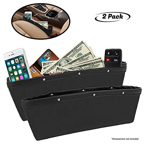 Product Cover lebogner Black Gap Filler Premium PU Full Leather Console Pocket Organizer, Interior Accessories, Car Seat Side Drop Caddy Catcher, 2 Pack
