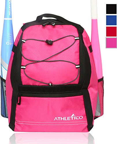 Product Cover Athletico Youth Baseball Bag - Bat Backpack for Baseball, T-Ball & Softball Equipment & Gear | Holds Bat, Helmet, Glove | Fence Hook (Pink)