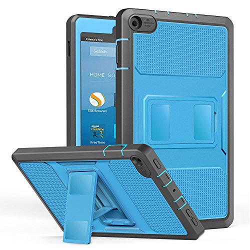 Product Cover MoKo Case for All-New Amazon Fire HD 8 Tablet (7th/8th Generation, 2017/2018 Release) - [Heavy Duty] Shockproof Full Body Rugged Cover with Built-in Screen Protector for Fire HD 8, Blue & Dark Gray