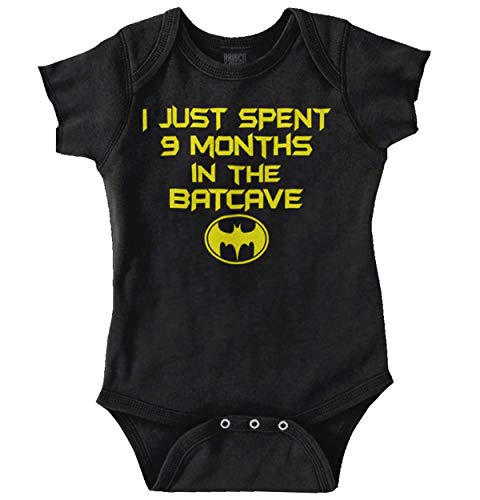 Product Cover Brisco Brands 9 Months Batcave Funny Comic Book Hero Baby Baby Romper Bodysuits Black