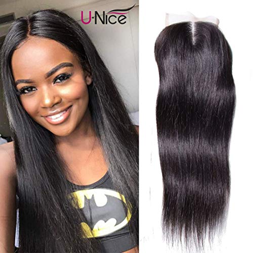 Product Cover Unice Hair Malaysian Straight Virgin Human Hair 4X4 Lace Closure Natural Color (14inch, Middle Part)