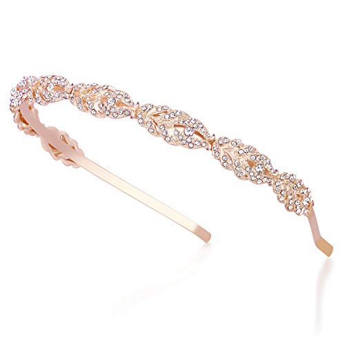 Product Cover Ammei Rose Design Rhinestone Crystal Wedding Headband Bridal Headpieces Simple Design Bridal Headband (Rose Gold)