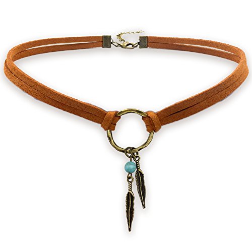 Product Cover Suede Choker Necklace for Women, Native American Indian Jewelry Bohemian Feather Handmade Leather Jewelry