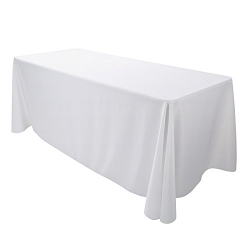 Product Cover E-TEX Oblong Tablecloth - 90 x 156 Inch - White Rectangle Table Cloth for 8 Foot Rectangular Table in Washable Polyester