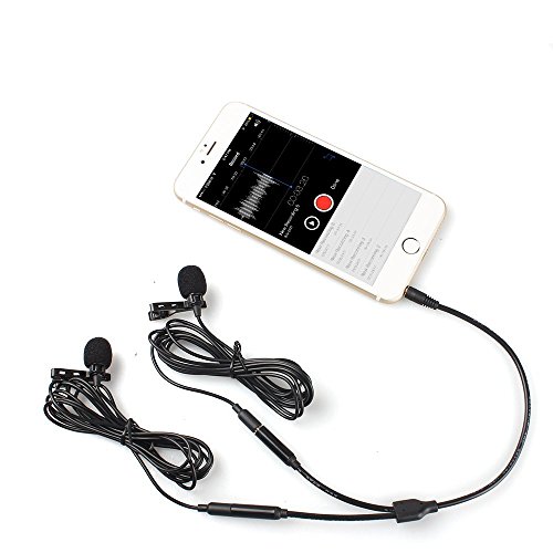 Product Cover Lavalier Microphone MAONO AU404 Omnidirectional Dual Lapel Clip-on Mic for Recording, Interview, Podcast, Video, Youtube, Skype, Compatible with iPhone, Smartphone, Computer, Tablet