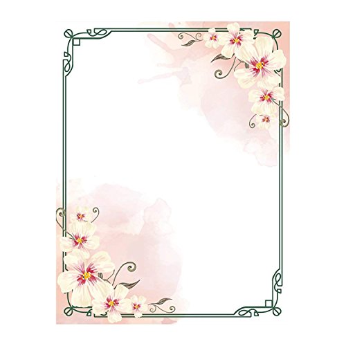 Product Cover 100 Stationery Writing Paper, with Cute Floral Designs Perfect for Notes or Letter Writing - White Orchids