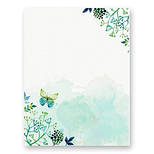 Product Cover 100 Stationery Paper - Cute Floral Designs for Writing Letters, Notes, and Invitations - Perfect for Bridal Shower, Birthdays, Engagement Party, Anniversary, Wedding, VIP and Other Occasions - Seaweed