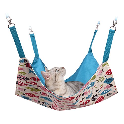 Product Cover Cat Hammocks Bed Use with Cage or Chair, Reversible 2 Sides Small Pet Hammock for Kitten, Ferret,Bunny, Rabbit, Rat Hammock Comfortable Pet Hanging Bed, Soft Sleepy Pad, Sleeping and Resting Hammocks