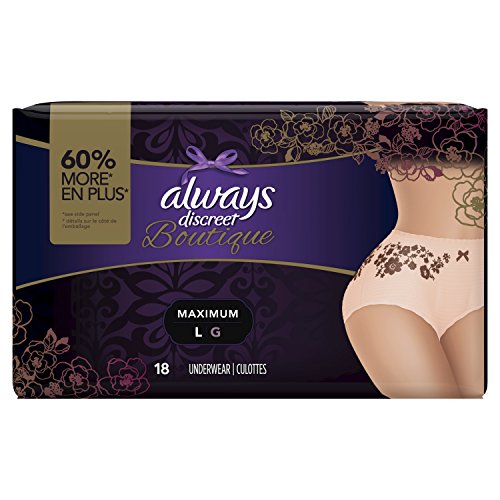 Product Cover Always Discreet Boutique Incontinence & Postpartum Underwear for Women, Disposable, Maximum Protection, Large, 18 Count