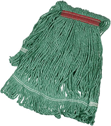 Product Cover AmazonBasics Loop-End Synthetic Commercial String Mop Head, 1.25 Inch Headband, Medium, Green, 6-Pack