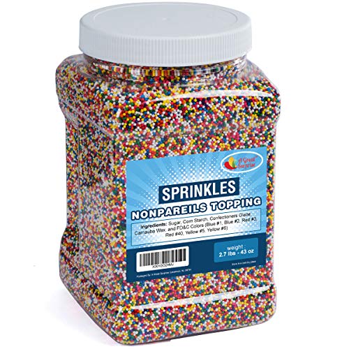 Product Cover Nonpareils Sprinkles Bulk - Rainbow Non Pareil Sprinkles in Resealable Container, 2.7 LB Bulk Candy